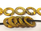 4 beads - Yellow color striped shell donut ring shape bead frames - BD943