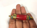 1 pendant - Tibetan red resin bullet shape pendant with brass cap and inlays - PM534