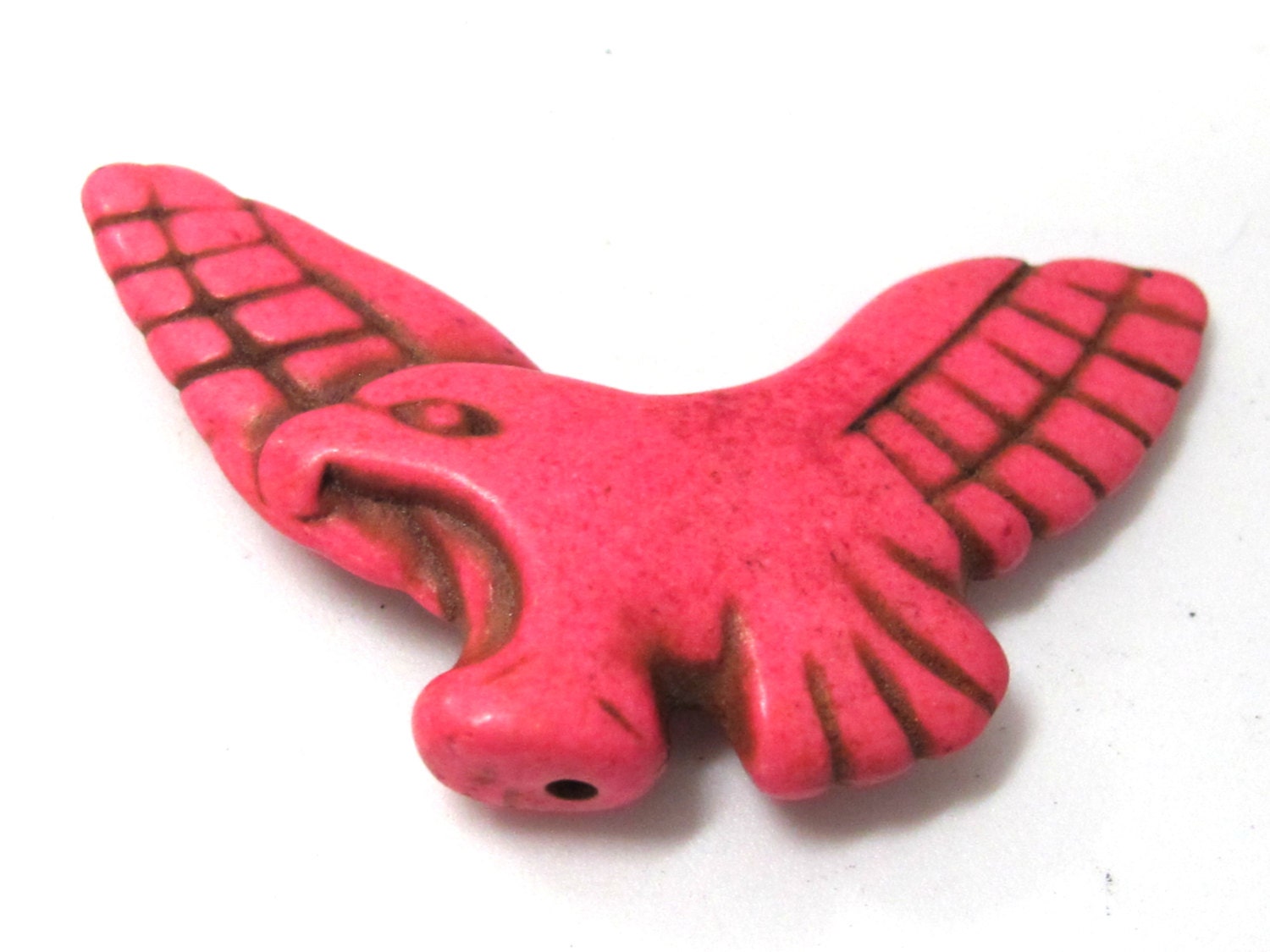 1 Bead - Peachy Pink color howlite stone eagle hawk bird pendant bead - BD002E