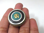 1 BEAD - Tibetan Om inscribed reversible brass bead with turquoise inlay 27 -28 mm - BD930