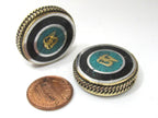 1 BEAD - Tibetan Om inscribed reversible brass bead with turquoise inlay 27 -28 mm - BD930