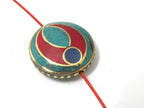 1 BEAD - Ethnic tibetan brass bead with turquoise coral lapis inlay 24 mm - BD931