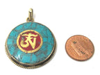 1 Pendant - Tibetan OM pendant with turquoise coral inlay - PM525