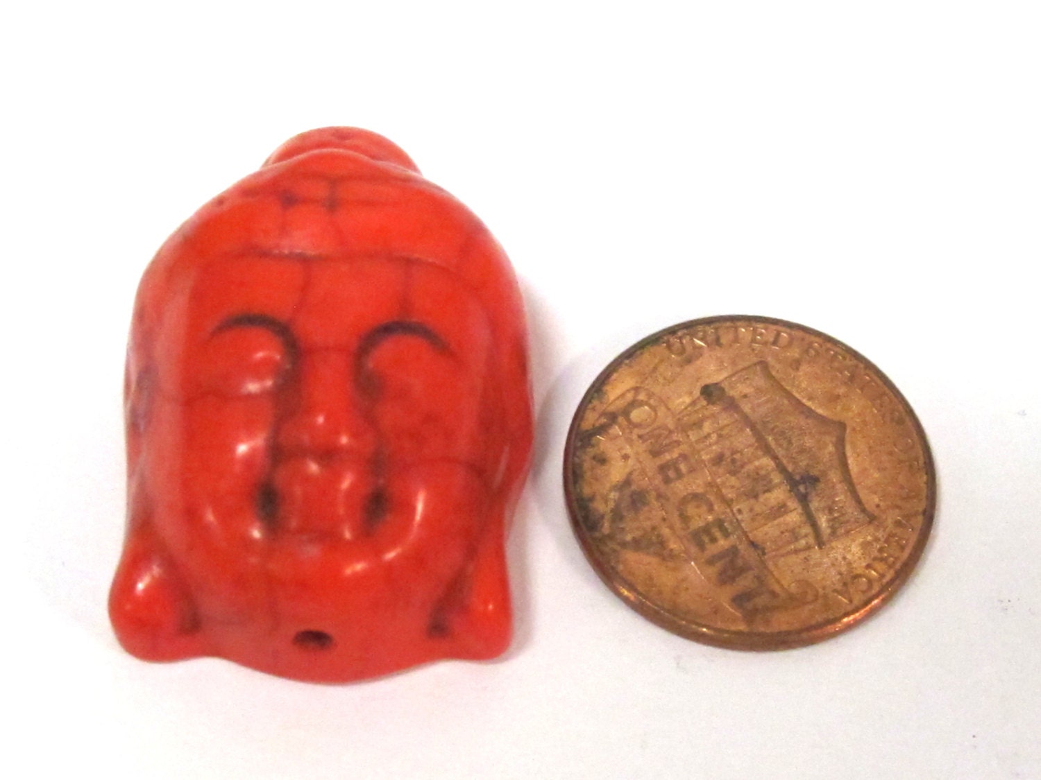 2 BEADS - Orange color turquoise howlite Buddha bead - BD287A