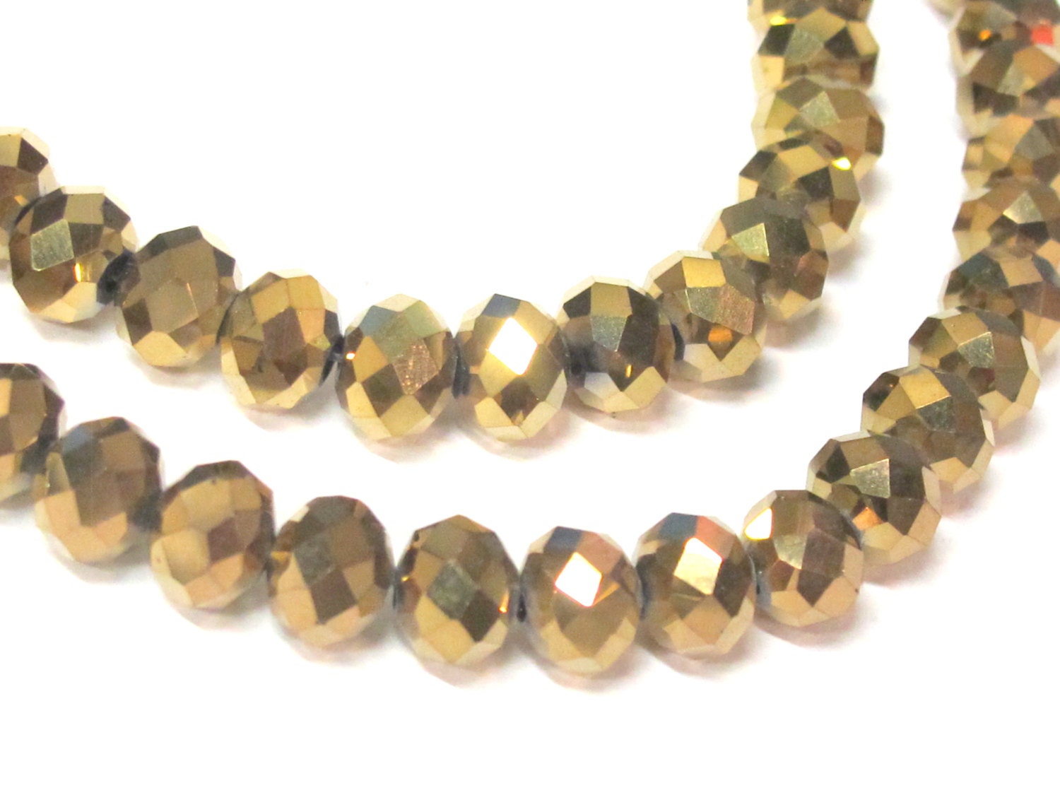20 beads - Faceted rondelle metallic gold color AB shiny crystal glass beads - 8 mm - AB050
