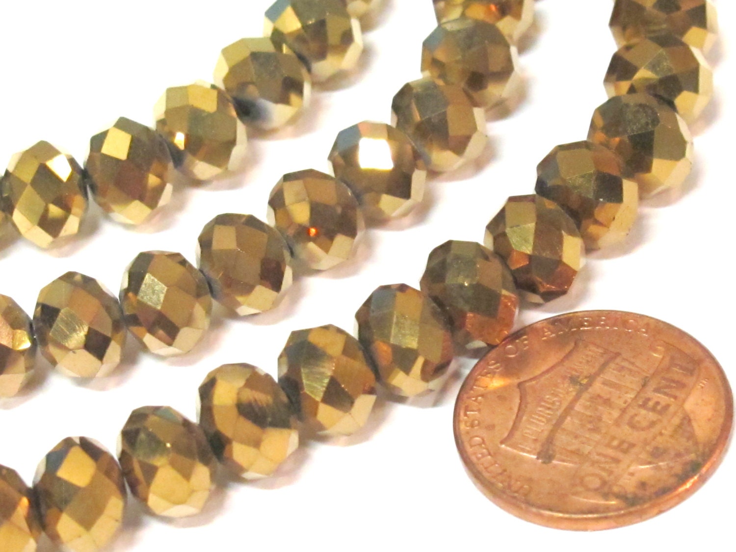 20 beads - Faceted rondelle metallic gold color AB shiny crystal glass beads - 8 mm - AB050