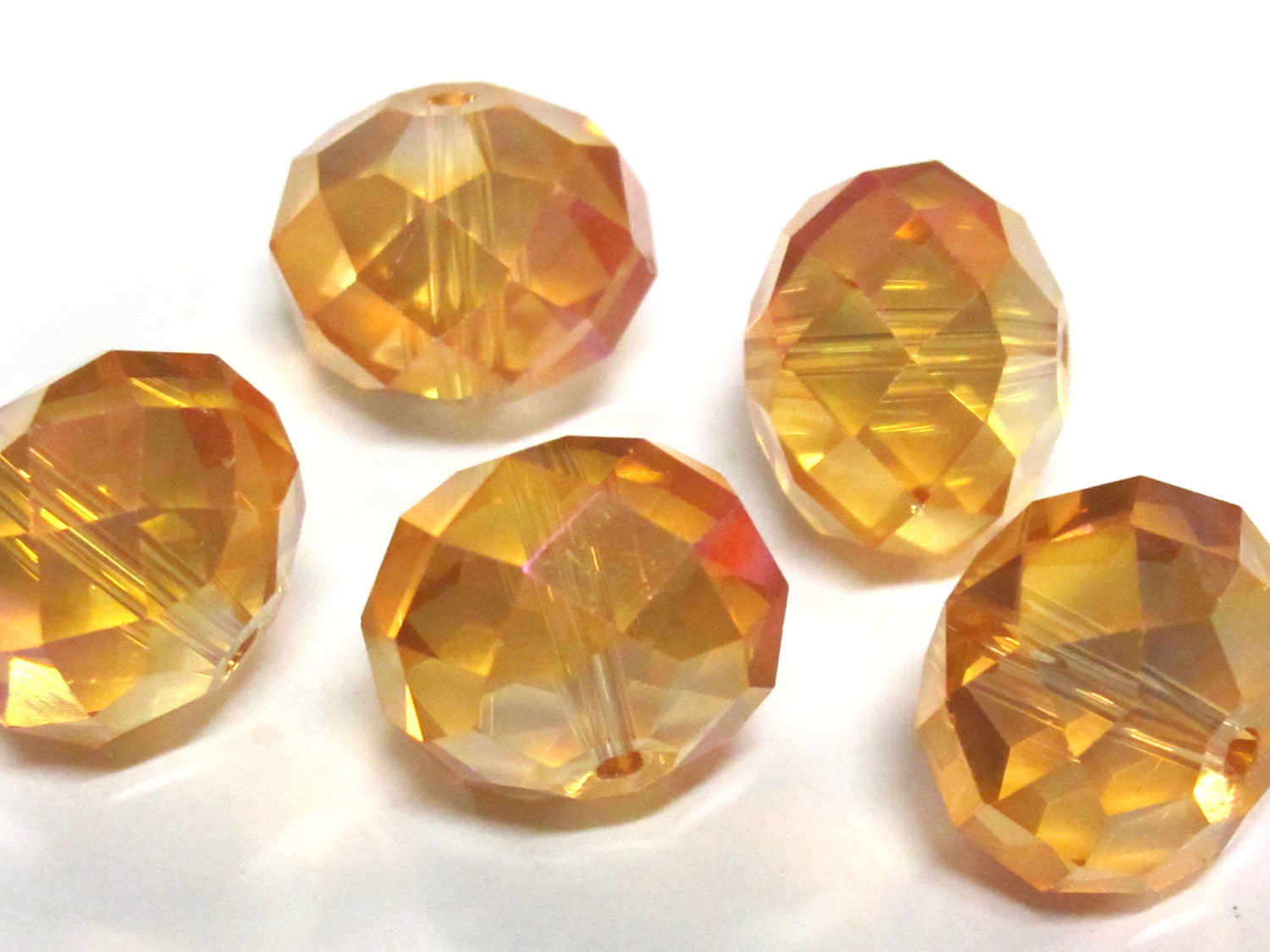 5 beads - Beautiful Large 16 mm size Faceted rondelle shape golden honey color AB shiny crystal glass beads - AB053