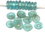 10 BEADS - Blue African recycled glass donut shape disc beads - AB055
