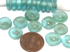 10 BEADS - Blue African recycled glass donut shape disc beads - AB055