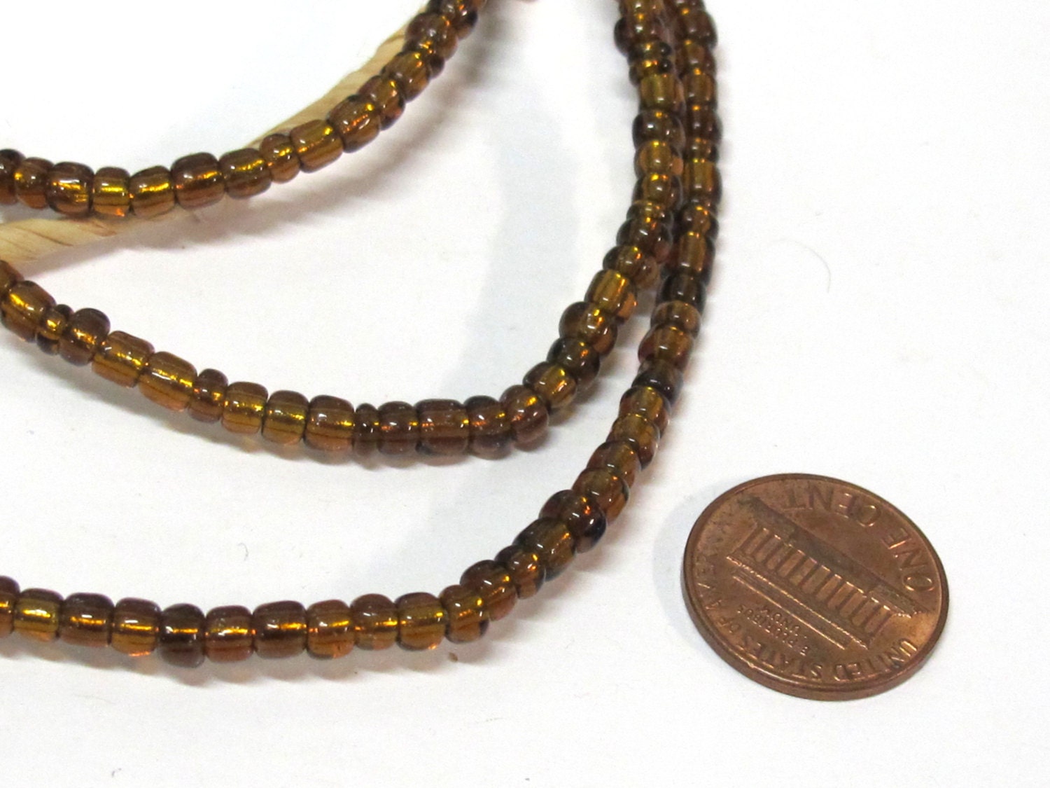 1 FULL STRAND 21 inches long - Ghana honey color african glass beads - 120 plus beads - AB058