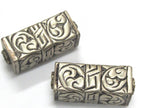 1 Beads - Large Tibetan silver floral carving rectangle cube shape bead - BD935B