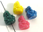 4 Ganesha beads - Green Blue yellow pink color resin seated Ganesha pendant beads 20 mm x 15 mm - BD784Ts