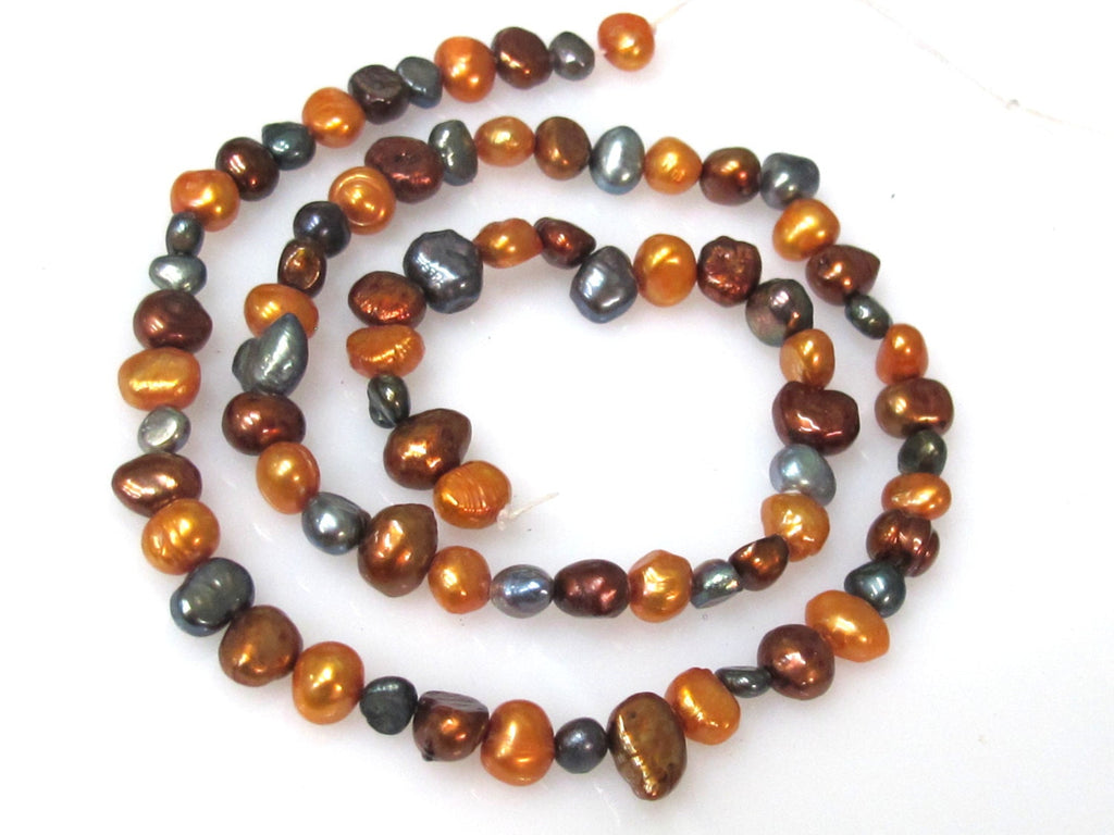 1 Full Strand - Golden Brown grey champagne color genuine freshwater cultured pearl beads 16 inches - PL034