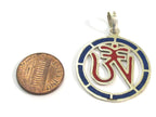 1 pendant - Tibetan Om Round shape with lapis coral inlay - PM540B