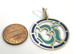 1 pendant - Sanskrit Om Round shape Nepal pendant with turquoise lapis inlay - ohm yoga charms PM540F