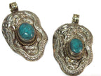 Tibetan silver repousse dragon pendant inlaid with turquoise -Nepal pendant - 1 pendant - PM271Cx
