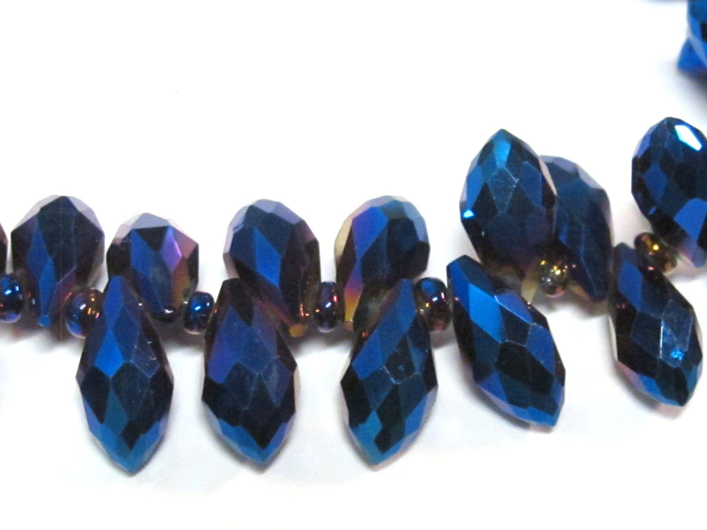 20 glass beads - Faceted teardrop shape titanium blue color shiny crystal glass beads - AB066