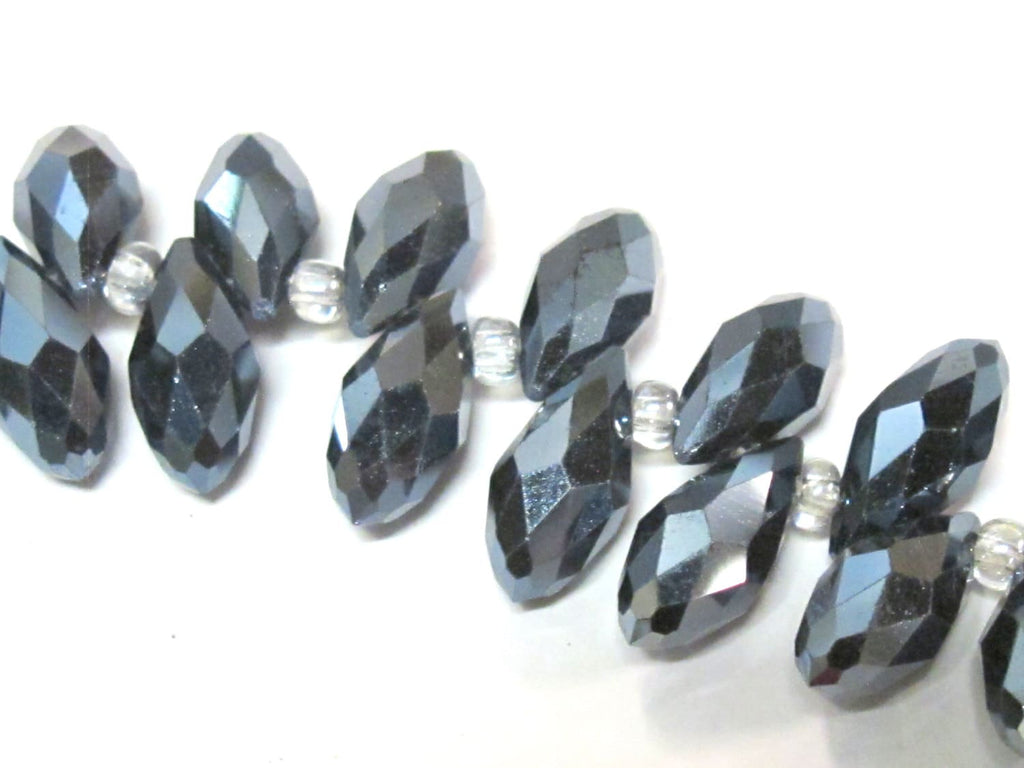 20 beads - Faceted teardrop shape smoky grey black color shiny crystal glass beads - AB068