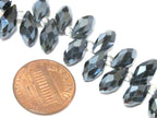 20 beads - Faceted teardrop shape smoky grey black color shiny crystal glass beads - AB068
