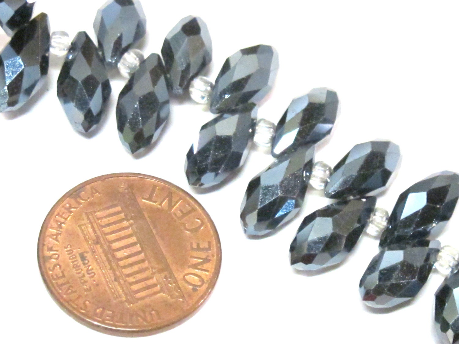 20 beads - Faceted teardrop shape smoky grey black color shiny crystal glass beads - AB068