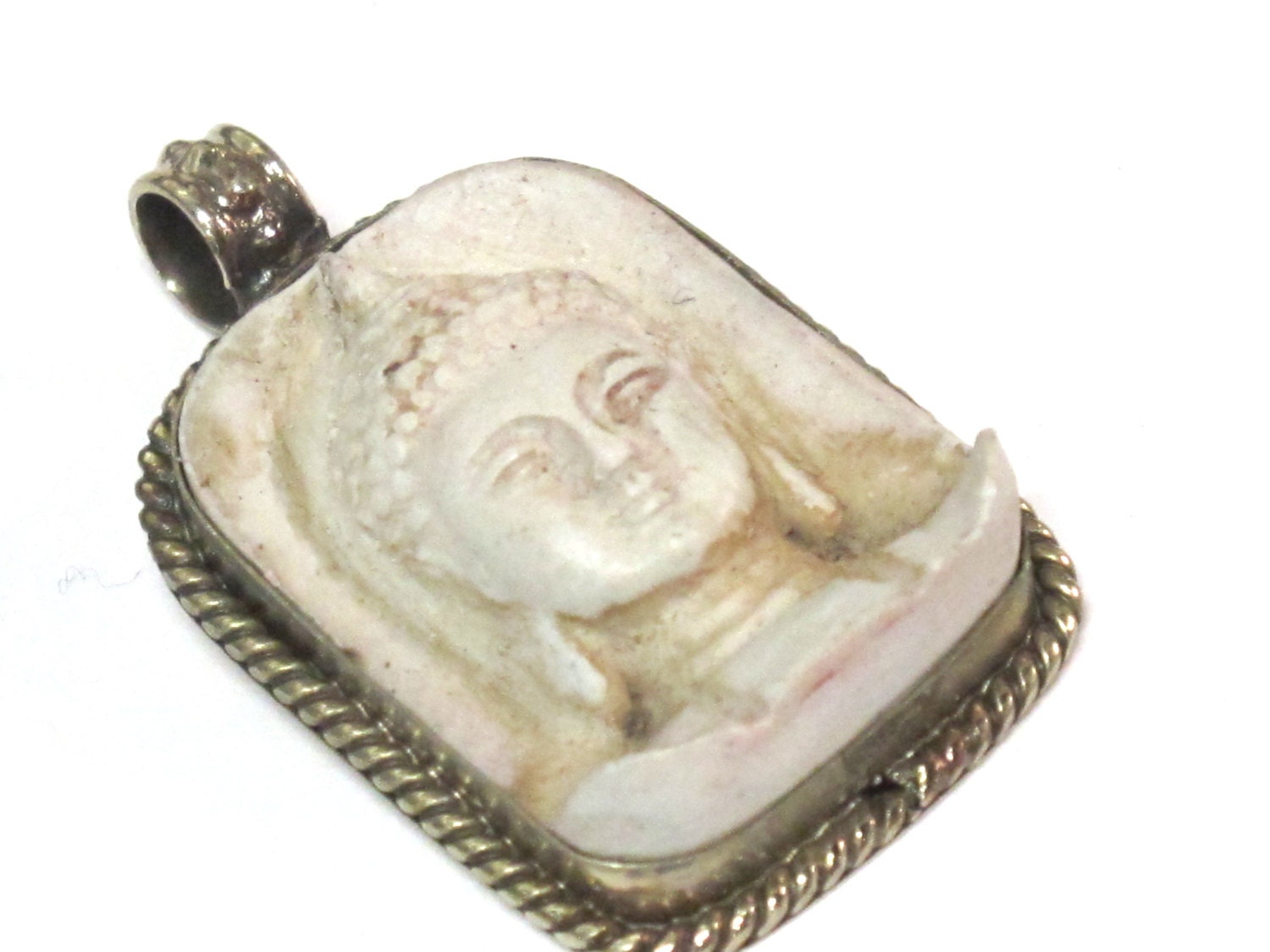 1 Pendant - Tibetan buddha pendant white cream color Buddha pendant antiqued finish - Nepal Tibetan pendants - PS001A