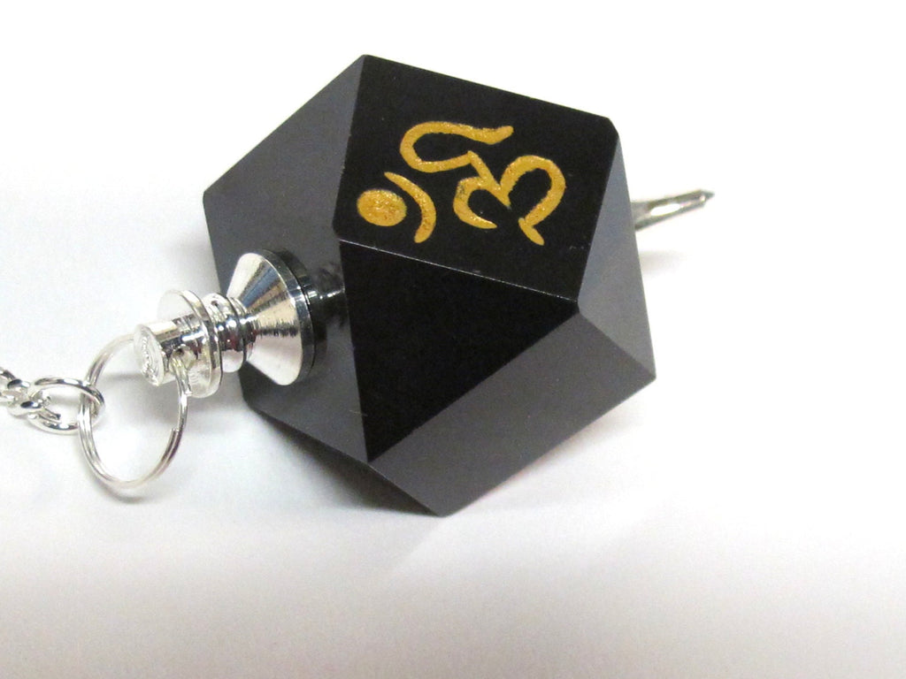 1 pendant - Black agate multi faceted healing gemstone crystal Om pendulum pendant - PM542