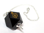 1 pendant - Black agate multi faceted healing gemstone crystal Om pendulum pendant - PM542
