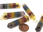 1 pendant - Chakra gemstones hexagon point pendant with gold plated bail - PM544