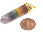 1 pendant - Chakra gemstones hexagon point pendant with gold plated bail - PM544