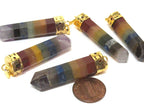 1 pendant - Chakra gemstones hexagon point pendant with gold plated bail - PM544