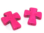 1 Bead - Hot fuschia pink color howlite cross bead 36 mm x 30 mm - GM420