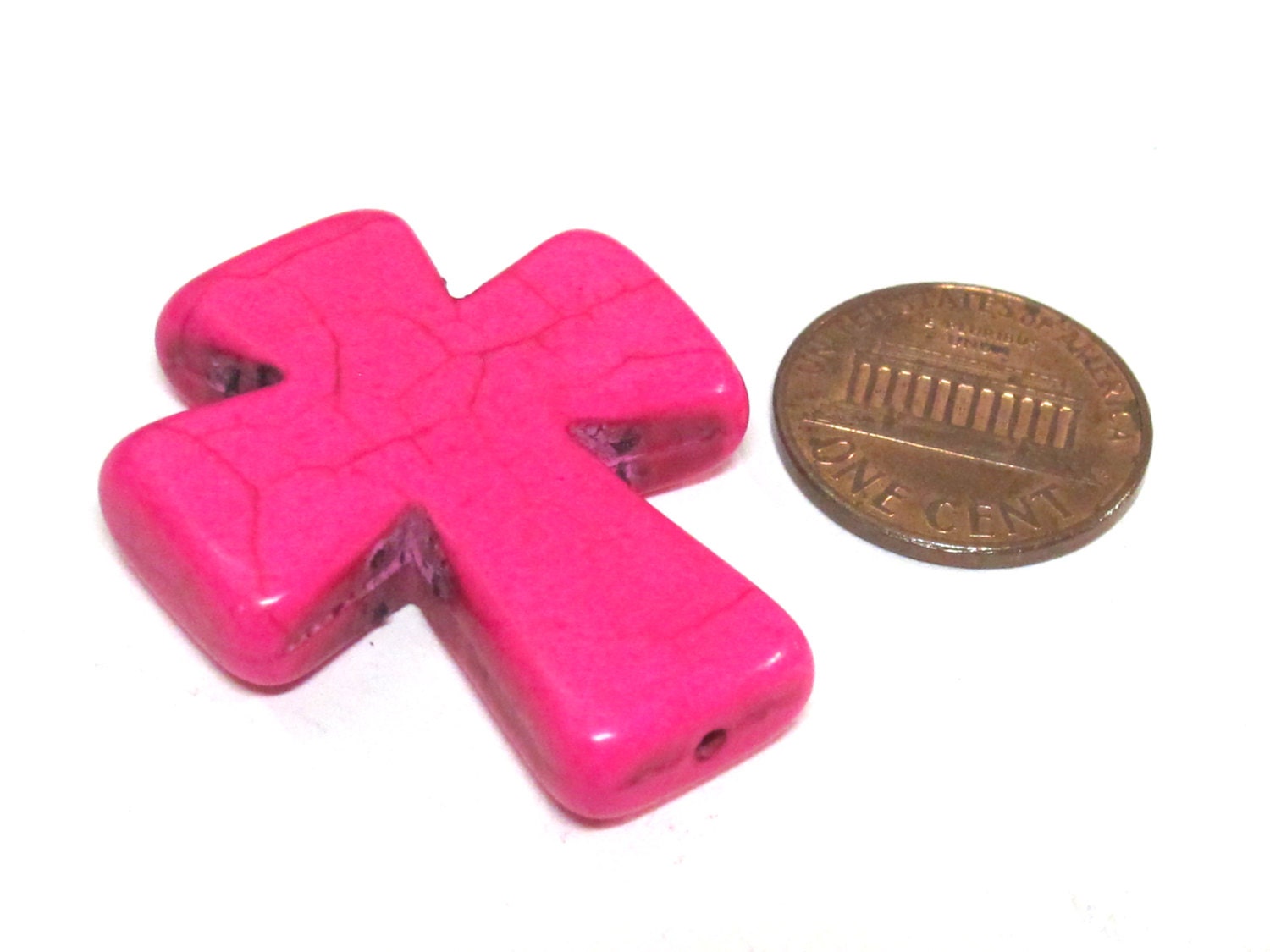 1 Bead - Hot fuschia pink color howlite cross bead 36 mm x 30 mm - GM420