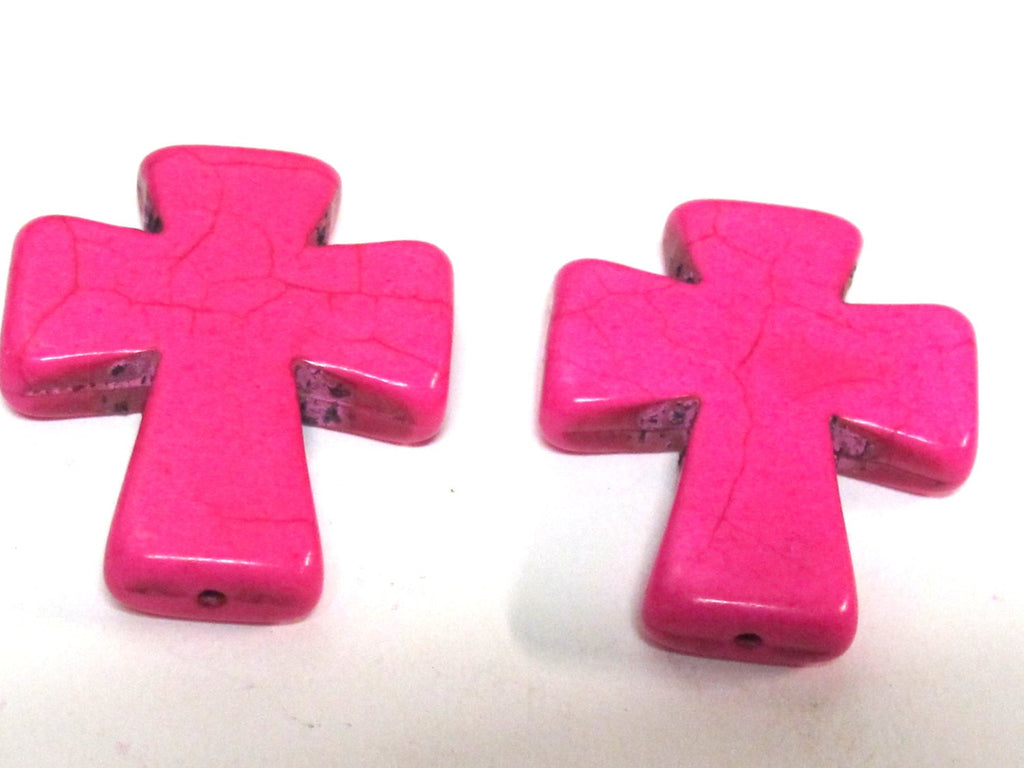 1 Bead - Hot fuschia pink color howlite cross bead 36 mm x 30 mm - GM420