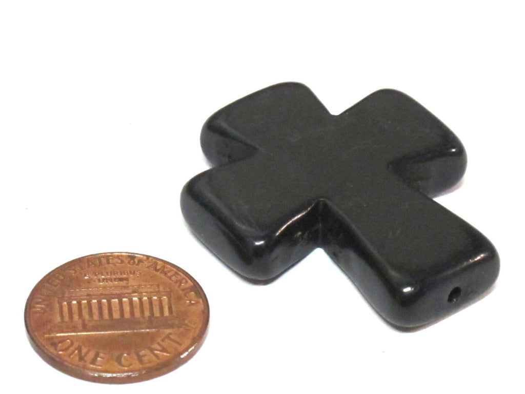 1 Bead - Black color howlite cross bead 36 mm x 30 mm - GM421