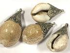 1 shell pendant - Large gorgeous Tibetan silver lotus floral design bail capped ethnic shell pendant shell jewelry supplies-- SP062