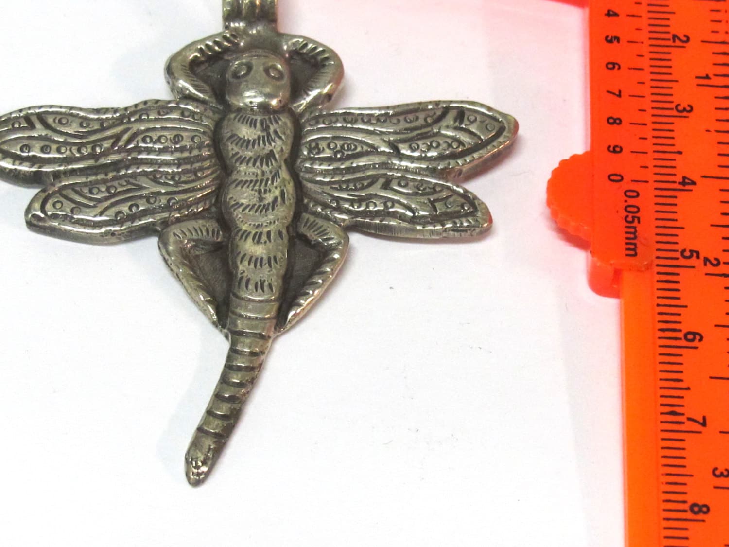 1 Pendant - Tibetan silver carved Dragonfly pendant with reverse side flower carving repousse - PM346D