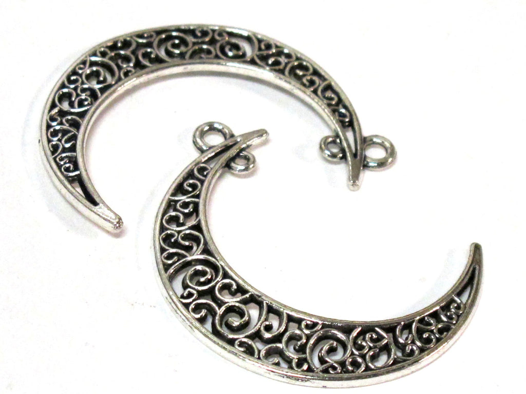 4 charms- Moon shape connector charm pendants supply silver tone - CM198