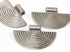 6 Pieces - Medium size half moon fan shape tribal charms concentric lines antiqued silver finish charm pendants 23 mm x 34 mm - CM199