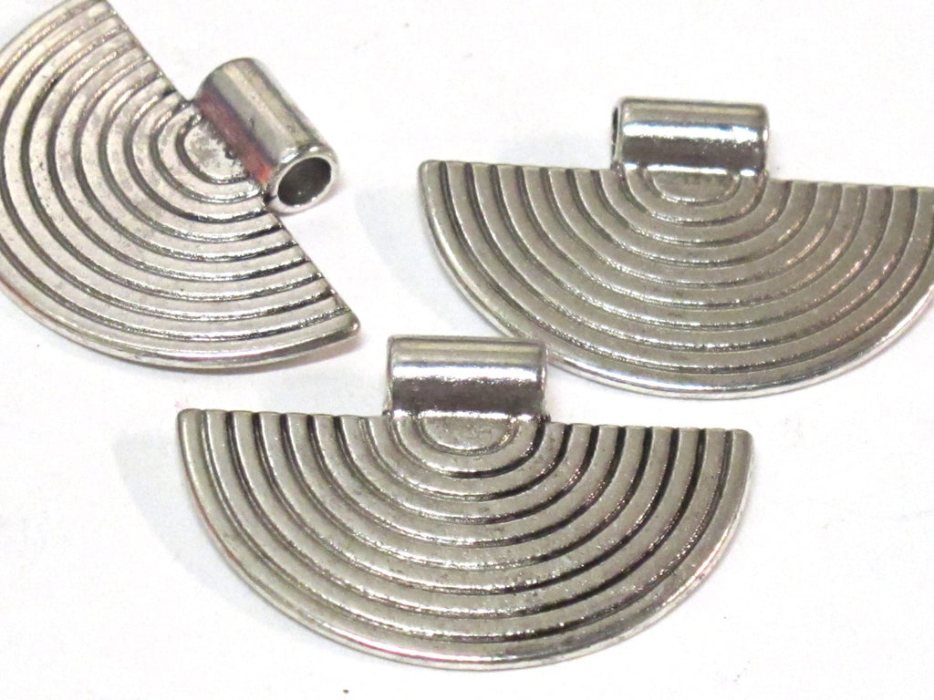 6 Pieces - Medium size half moon fan shape tribal charms concentric lines antiqued silver finish charm pendants 23 mm x 34 mm - CM199