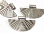 6 Pieces - Medium size half moon fan shape tribal charms concentric lines antiqued silver finish charm pendants 23 mm x 34 mm - CM199