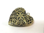 2 pendants - Heart shape antiqued brass tone filigree locket charm pendants - 26 mm x 26 mm - PM547