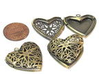 2 pendants - Heart shape antiqued brass tone filigree locket charm pendants - 26 mm x 26 mm - PM547