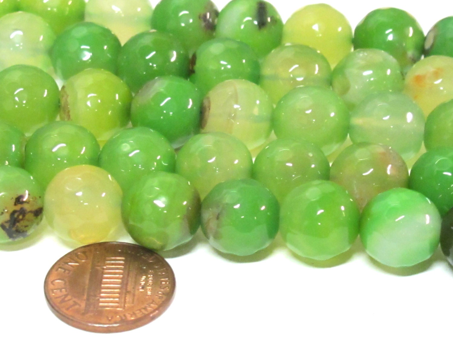 10 BEADS - 12 mm size Faceted Green agate gemstone beads - GM422