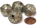 1 Bead - Tibetan bead antiqued finish floral repousse design focal pendant bead from Nepal - BD009A