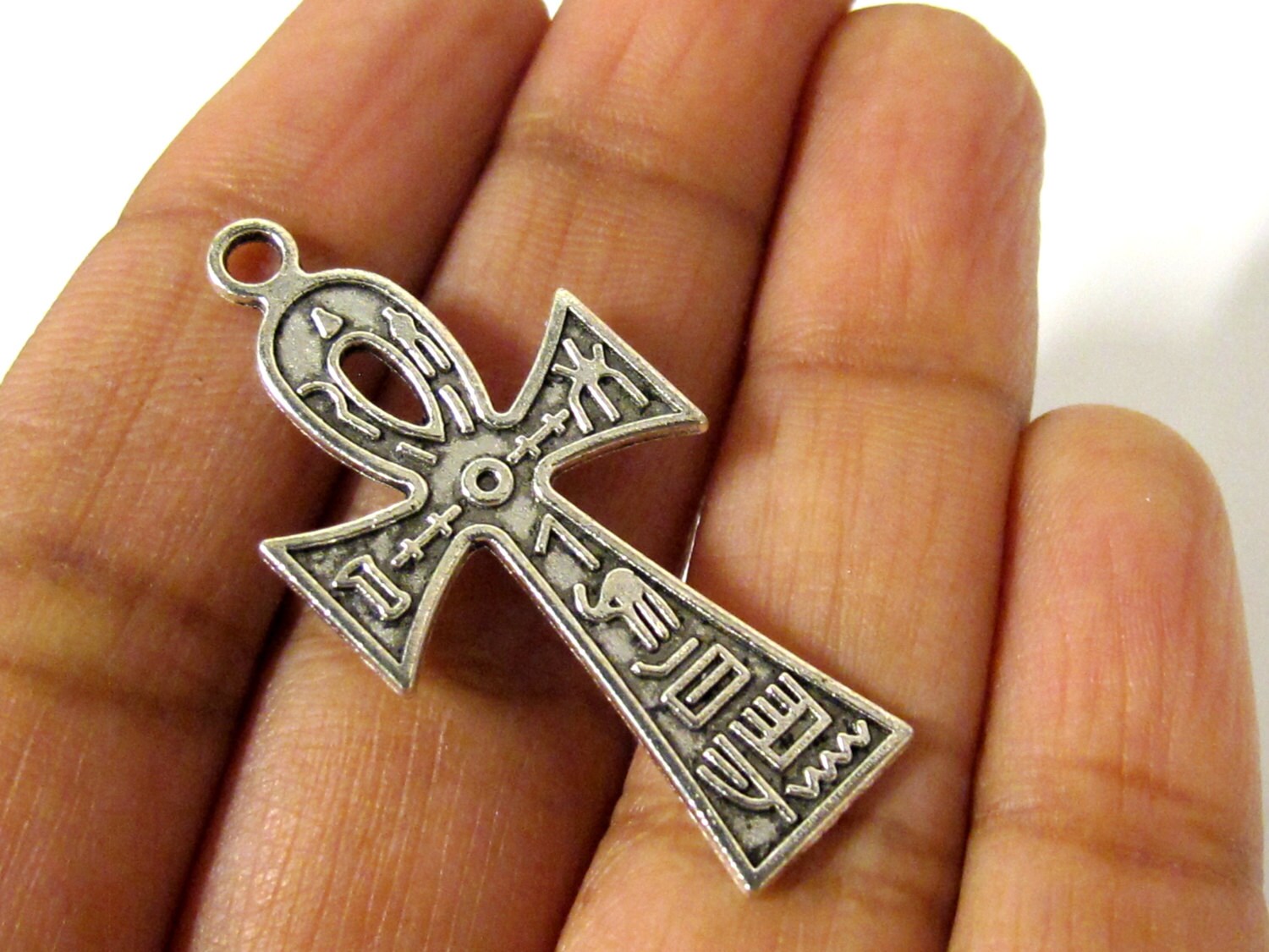8 Ankh charms - Medium size antiqued silver color Ankh charms - 38 mm x 18 mm - CM197