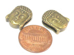 2 Beads- Antiqued brass tone large hole slider Tibetan Buddha bead - BD111A