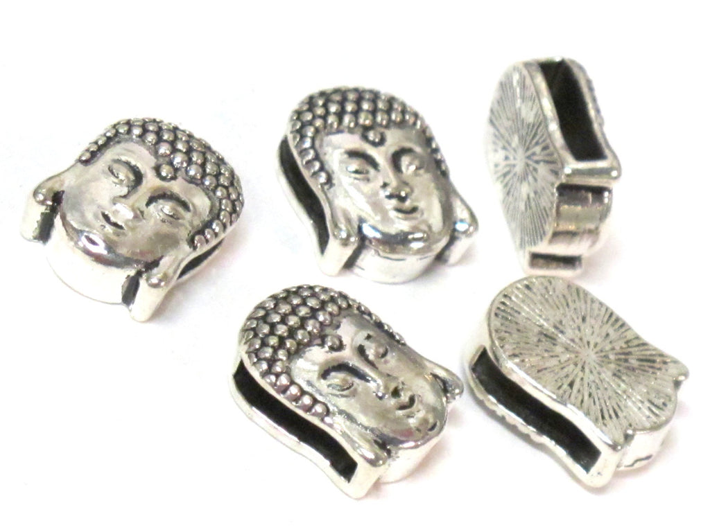 2 Beads- Buddha beads buddha charms Antiqued silver tone large hole slider Tibetan Buddha bead - BD110B