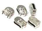 2 Beads- Buddha beads buddha charms Antiqued silver tone large hole slider Tibetan Buddha bead - BD110B