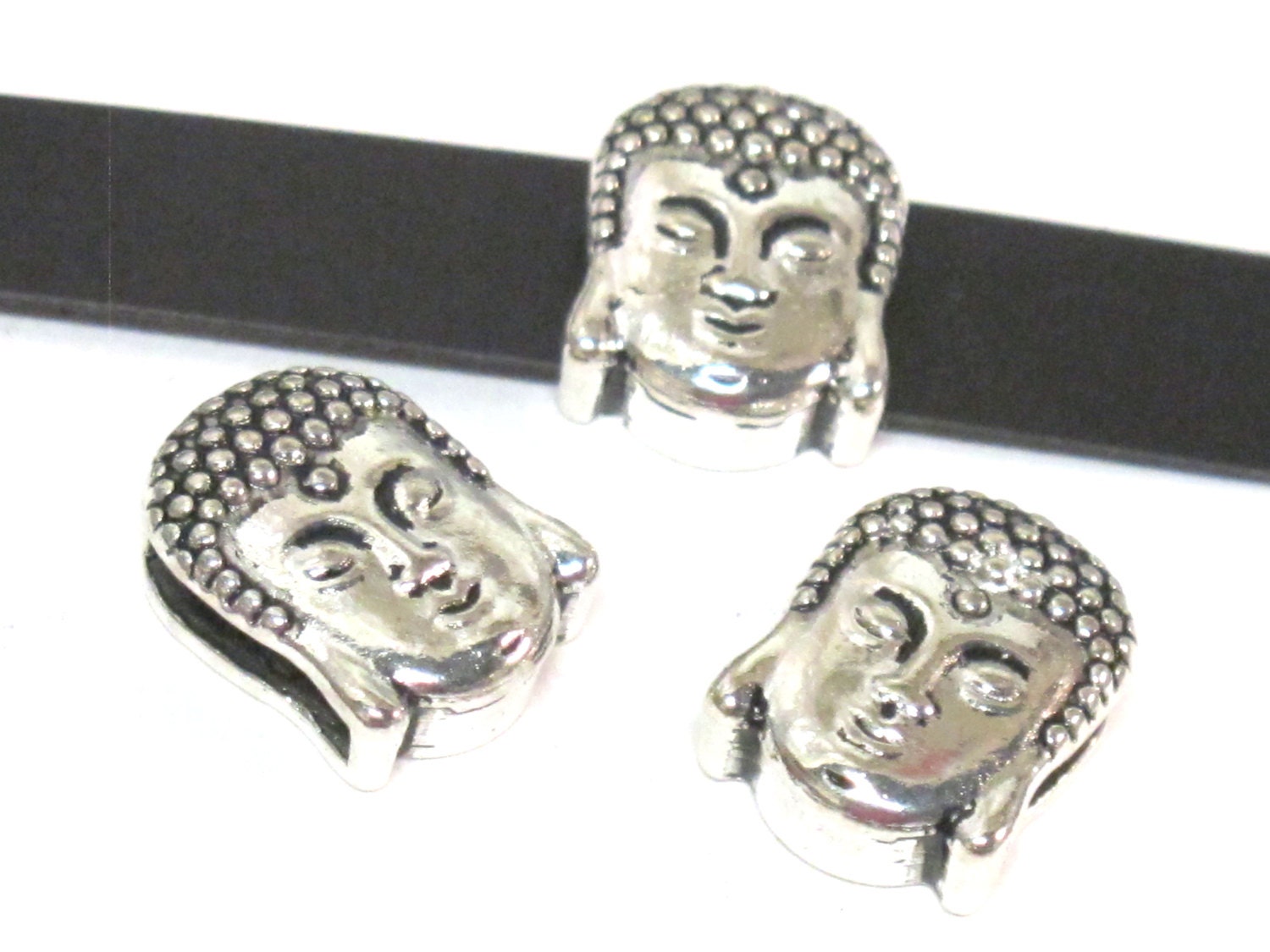 2 Beads- Buddha beads buddha charms Antiqued silver tone large hole slider Tibetan Buddha bead - BD110B