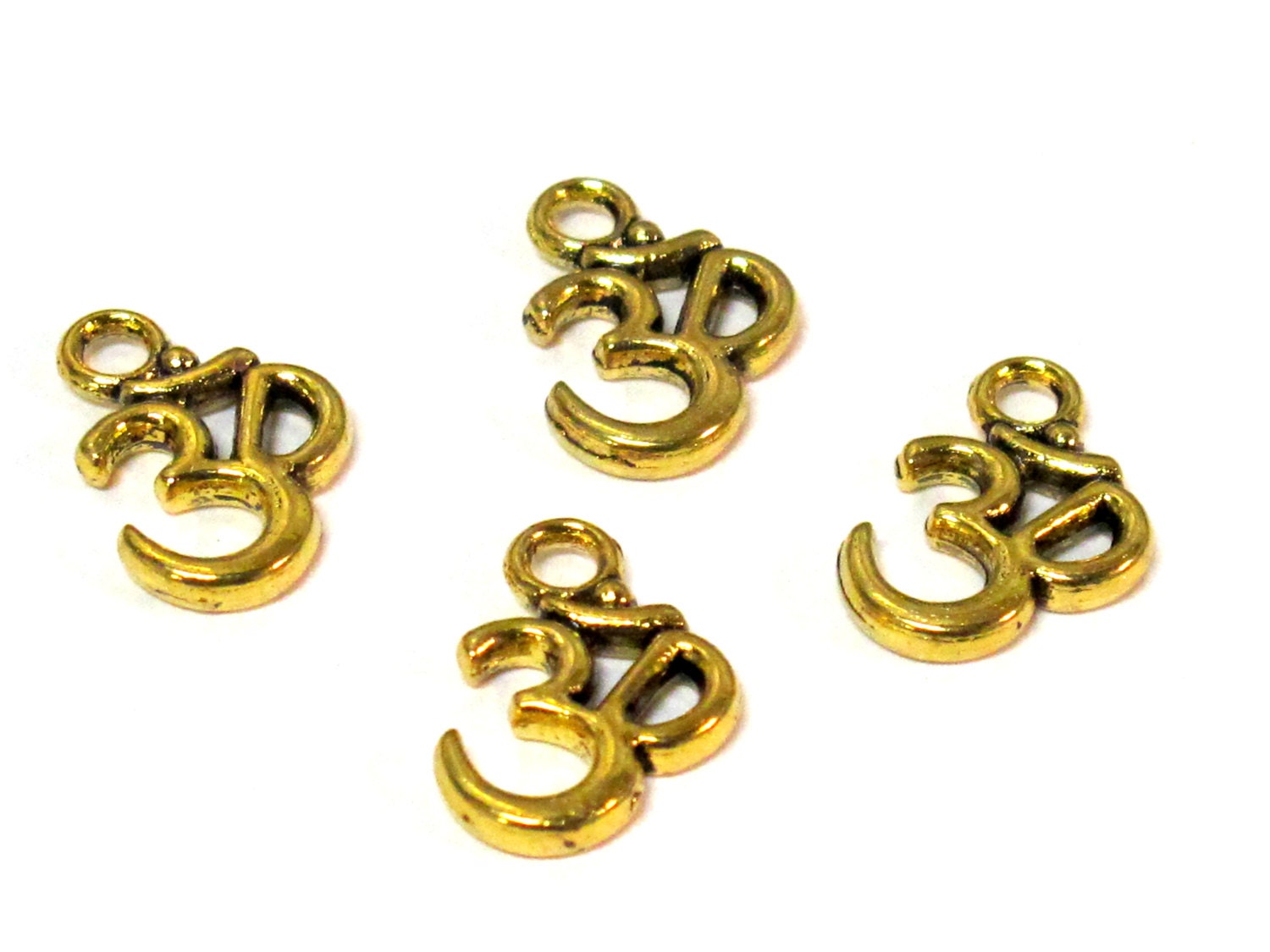 6 Beads-Antiqued golden color yoga meditation om metal charms beads - BD118